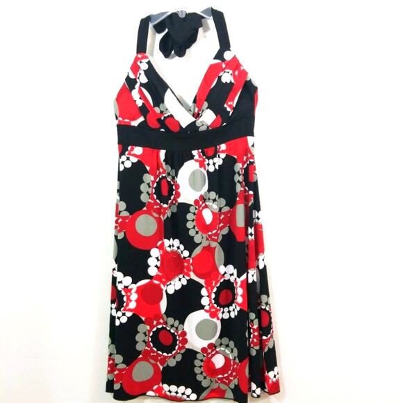 None Dresses & Skirts - Geo pop art jersey pleat bust empire halter dress
